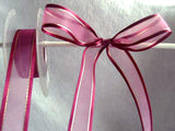 R0672 25mm Wine Sheer Ribbon with Satin ges and Thin Gold Stripes - Ribbonmoon