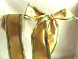 R0675 55mm Metallic Gold Ribbon with Green Grosgrain Stripes - Ribbonmoon
