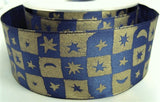 R0689 40mm Navy-Brass Moon-Stars Print Taffeta Ribbon, Berisfords