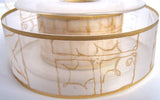 R0691 38mm Sheer Ribbon with a Metallic Gold Print - Ribbonmoon