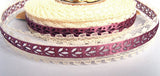 R0697 21mm Punched Plum Acetate Satin Ribbon over an Antique Cream Lace - Ribbonmoon