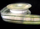 R0714 27mm Silver Mesh Ribbon with White and Thin Iridescent Stripes