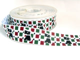 R0882 25mm White Satin Ribbon with a Scotty Dog Printed Design