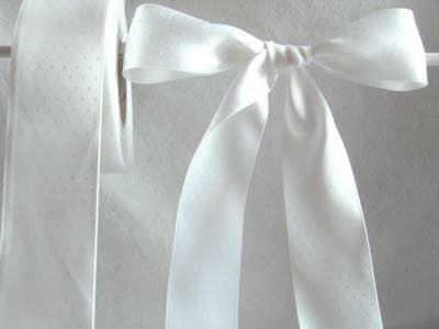 R0890 36mm White Satin Ribbon with a Tonal Polka Dot Print - Ribbonmoon