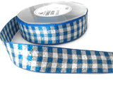 R1028 24mm Royal Blue and Silver Metallic Check Ribbon