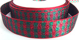 R1031 24mm Scarlet Berry and Green Metallic Check Ribbon - Ribbonmoon