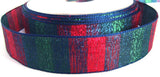 R1034 25mm Scarlet Berry, Green and Navy Metallic Banded Ribbon - Ribbonmoon