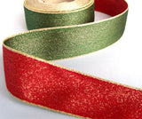 R1036 32mm Red, Green and Gold Glittery Reversible Metallic Ribbon - Ribbonmoon