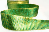 R1047 35mm Metallic Green and Gold Ribbon. Wire Edged