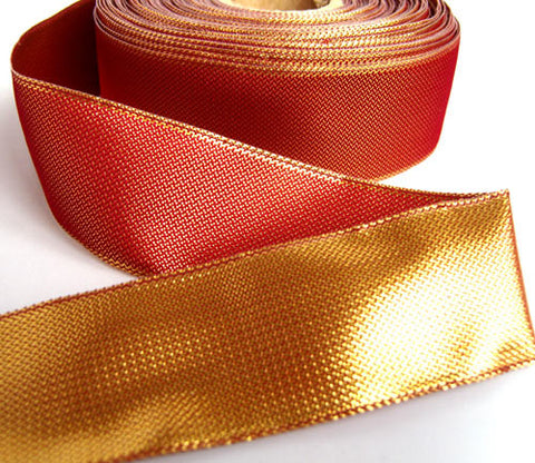 R1052 40mm Cardinal Red and Metallic Gold Reversible Ribbon. Wired - Ribbonmoon
