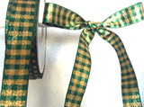 R1067 23mm Metallic Green and Gold Check Ribbon - Ribbonmoon