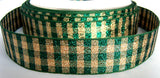 R1067 23mm Metallic Green and Gold Check Ribbon - Ribbonmoon
