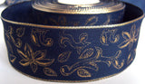 R1074 40mm Navy Ribbon with a Metallic Bronze Print and Edges - Ribbonmoon