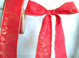 R1076 37mm Red Ribbon with a Metallic Gold Print - Ribbonmoon