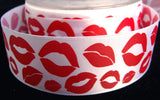 R1090 37mm White Satin Ribbon with a Single Face Red Lipstick Print