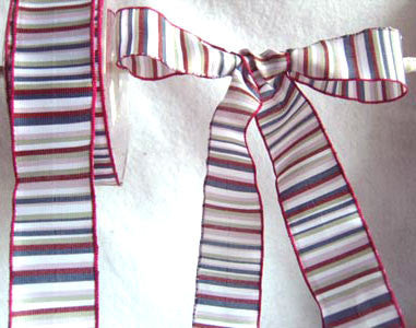 R1113 30mm Mixed Colour Banded Ribbon with Burgundy Borders - Ribbonmoon