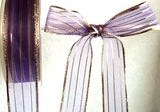 R1236 26mm Purple Sheer Ribbon with Thin Metallic Gold Stripes - Ribbonmoon
