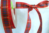 R1238 16mm Red, Royal and Green Tartan Ribbon with Thin Metallic Gold Stripes - Ribbonmoon
