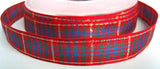 R1238 16mm Red, Royal and Green Tartan Ribbon with Thin Metallic Gold Stripes - Ribbonmoon