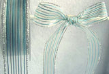 R1266 27mm Clear Sheer Ribbon with Thin Blue and Metallic Silver Stripes - Ribbonmoon