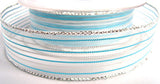 R1266 27mm Clear Sheer Ribbon with Thin Blue and Metallic Silver Stripes - Ribbonmoon