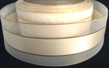 R1004 51mm Cream Sheer Ribbon with Satin Centre and Thin Gold Stripes