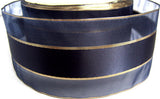 R1286 55mm Navy Sheer Ribbon with Satin Centre and Thin Gold Stripes - Ribbonmoon