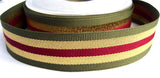 R1309 28mm Olive Green, Gold and Burgundy Striped Grosgrain Ribbon - Ribbonmoon