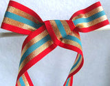 R1310 27mm Red, Gold and Blue Striped Grosgrain Ribbon - Ribbonmoon
