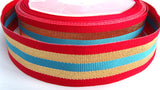 R1310 27mm Red, Gold and Blue Striped Grosgrain Ribbon - Ribbonmoon