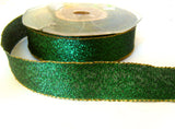 R1317 22mm Green Metallic Textured Lame Ribbon with Gold Borders