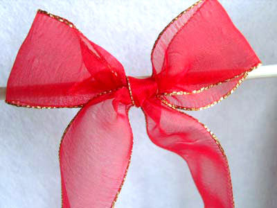 R1323 38mm Red Sheer Ribbon with Metallic Gold Borders - Ribbonmoon