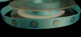 R1343 10mm Turquoise Satin Ribbon with a Metallic Silver and Royal Print - Ribbonmoon