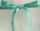 R1343 10mm Turquoise Satin Ribbon with a Metallic Silver and Royal Print - Ribbonmoon