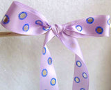 R1345 22mm Lilac Satin Ribbon with a Metallic Silver and Blue Print - Ribbonmoon