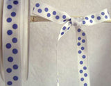 R1377 13mm White and Deep Lupin Single Face Polka Dot Satin Ribbon - Ribbonmoon