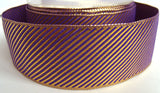 R1381 39mm Violet and Metallic Gold Woven Diagonal Striped Ribbon - Ribbonmoon