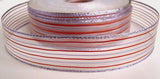 R1391 26mm Sheer Ribbon with Thin Metallic Red and Orchid Stripes - Ribbonmoon