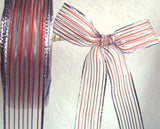 R1391 26mm Sheer Ribbon with Thin Metallic Red and Orchid Stripes - Ribbonmoon