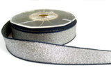 R1402 23mm Silver and Navy Shot Metallic Lame Ribbon