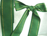 R1409 40mm Hunter Green Polyester Ribbon with Thin Metallic Gold Stripes - Ribbonmoon