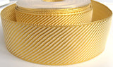 R1423A 38mm Cream and Metallic Gold Diagonal Woven Ribbon - Ribbonmoon