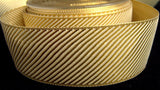 R1423A 38mm Cream and Metallic Gold Diagonal Woven Ribbon - Ribbonmoon