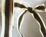 R1441 33mm Black Polyester Ribbon with Cotton Linen Lace Borders - Ribbonmoon
