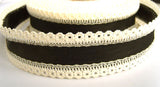 R1441 33mm Black Polyester Ribbon with Cotton Linen Lace Borders - Ribbonmoon