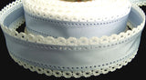 R1442 32mm Orchid Blue Polyester with White Cotton Linen Lace Borders - Ribbonmoon
