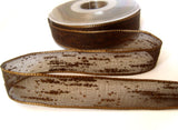 R1447 23mm Dark Brown Feather Sheer Ribbon. Wire Edge, Berisfords