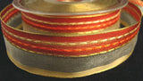 R1452 26mm Honey Gold Sheer Ribbon with Rust and Gimp Stitch Stripes - Ribbonmoon