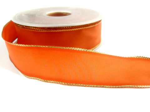 R1472 26mm Dusky Orange and Metallic Gold Edge Taffeta Ribbon, Wired