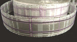 R1482 24mm Silver, Grey and Lilac Metallic and Sheer Check Ribbon - Ribbonmoon